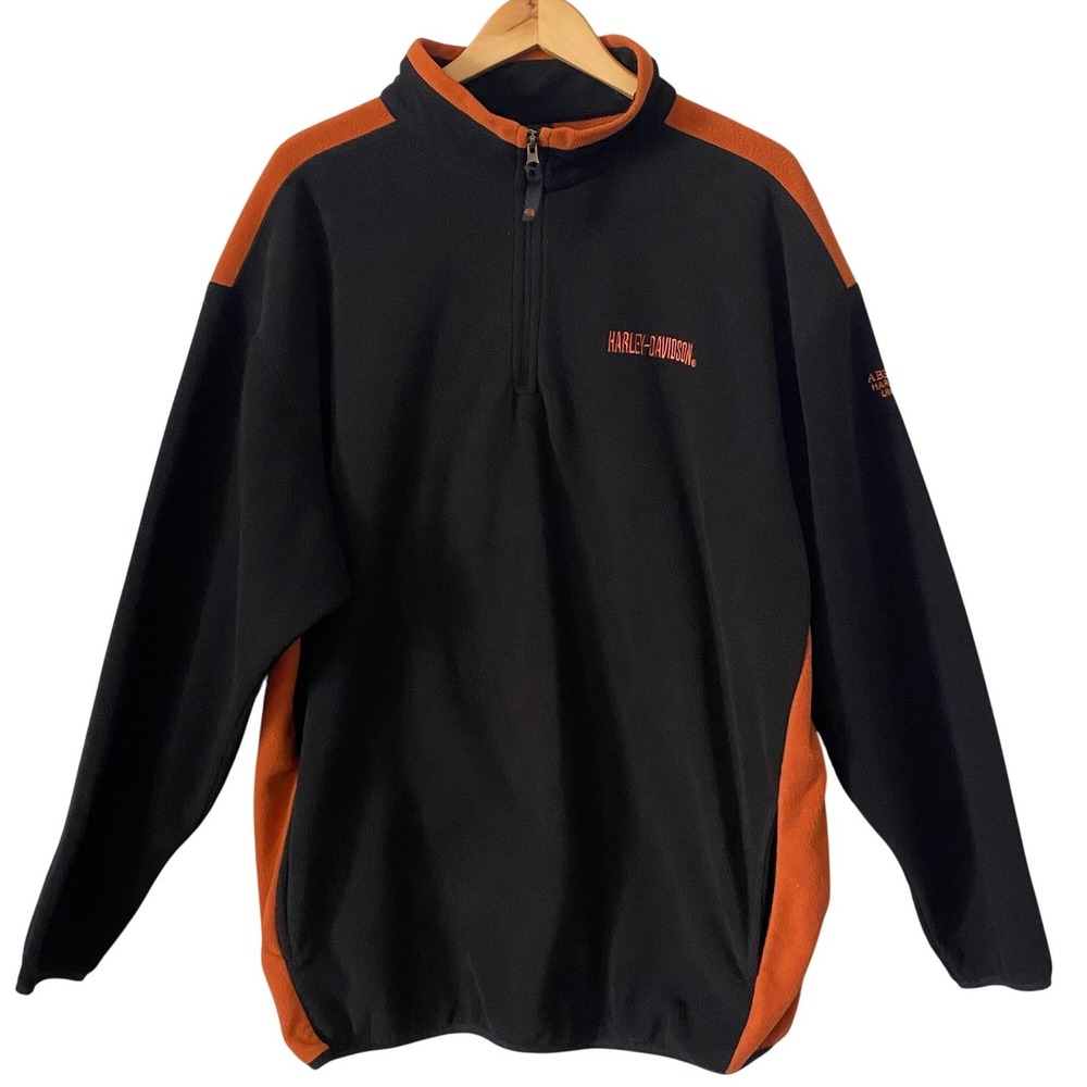 Harley-Davidson Men 2XL Black Orange Quarter Zip Fleece Pullover Abernathys TN